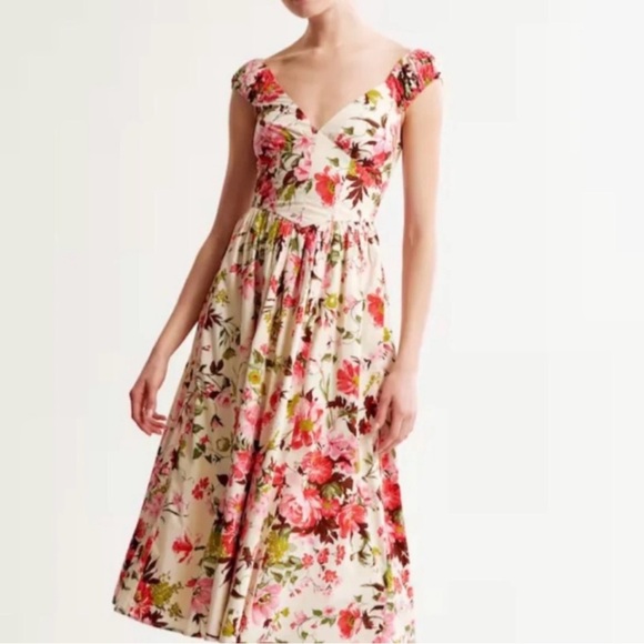 Abercrombie & Fitch Dresses & Skirts - Abercrombie & Fitch Floral Midi Dress - Pink and Cream